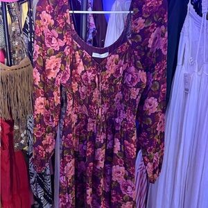 Altar'd State burgundy Floral Long Sleeve Mini Dress size Small